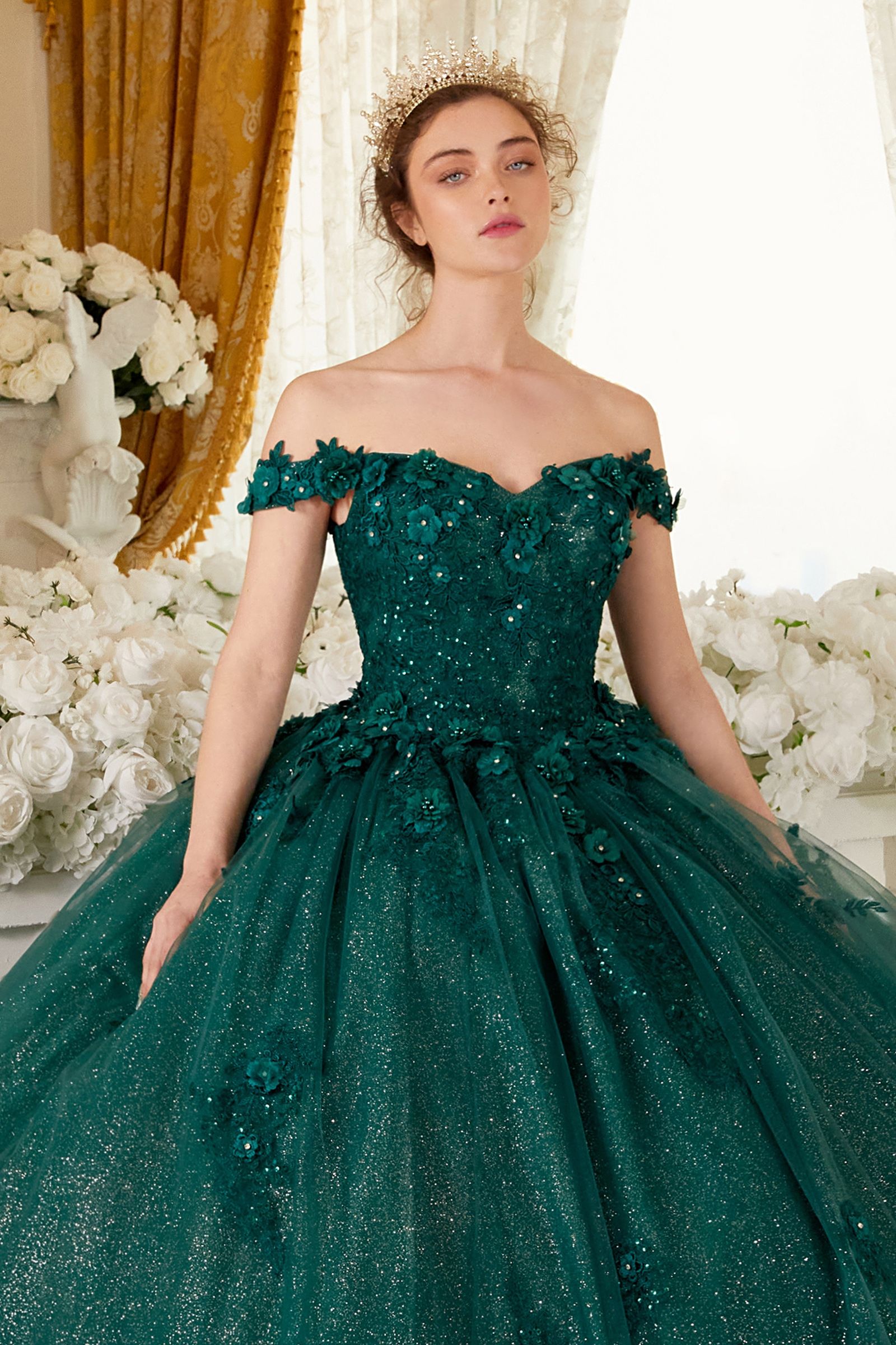 OFF THE SHOULDER FLORAL QUINCE BALL GOWN CD15702-0